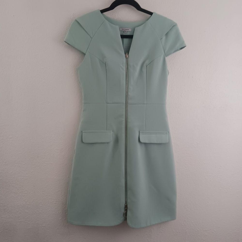 September shirt sleeve zipper down aqua green dress size S